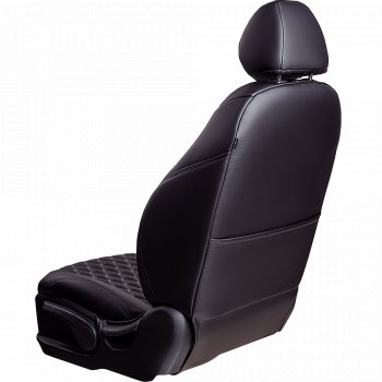 13 949 р. Чехлы для сидений Lord Autofashion Байрон (экокожа, 60/40, подлокотник, отдельные бока, 3 Г-образных подголовника) Mazda 6 GH дорестайлинг седан (2007-2010) (Черный, вставка черная, строчка серая)  с доставкой в г. Вологда. Увеличить фотографию 4