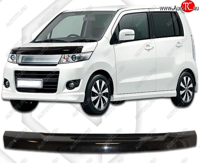 1 839 р. Дефлектор капота CA-Plastic  Mazda AZ-Wagon (2004-2008) (Classic черный, Без надписи)  с доставкой в г. Вологда