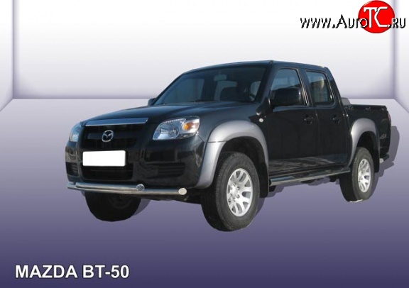 14 749 р. Двойная защита переднего бампера из труб диаметрами по 57 мм Slitkoff Mazda BT-50 (2006-2011) (Нержавейка, Полированная)  с доставкой в г. Вологда