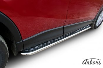 Защита штатных порогов с листом Arbori (труба - нержавейка d42, лист - алюминий) Mazda CX-5 KE рестайлинг (2015-2017)
