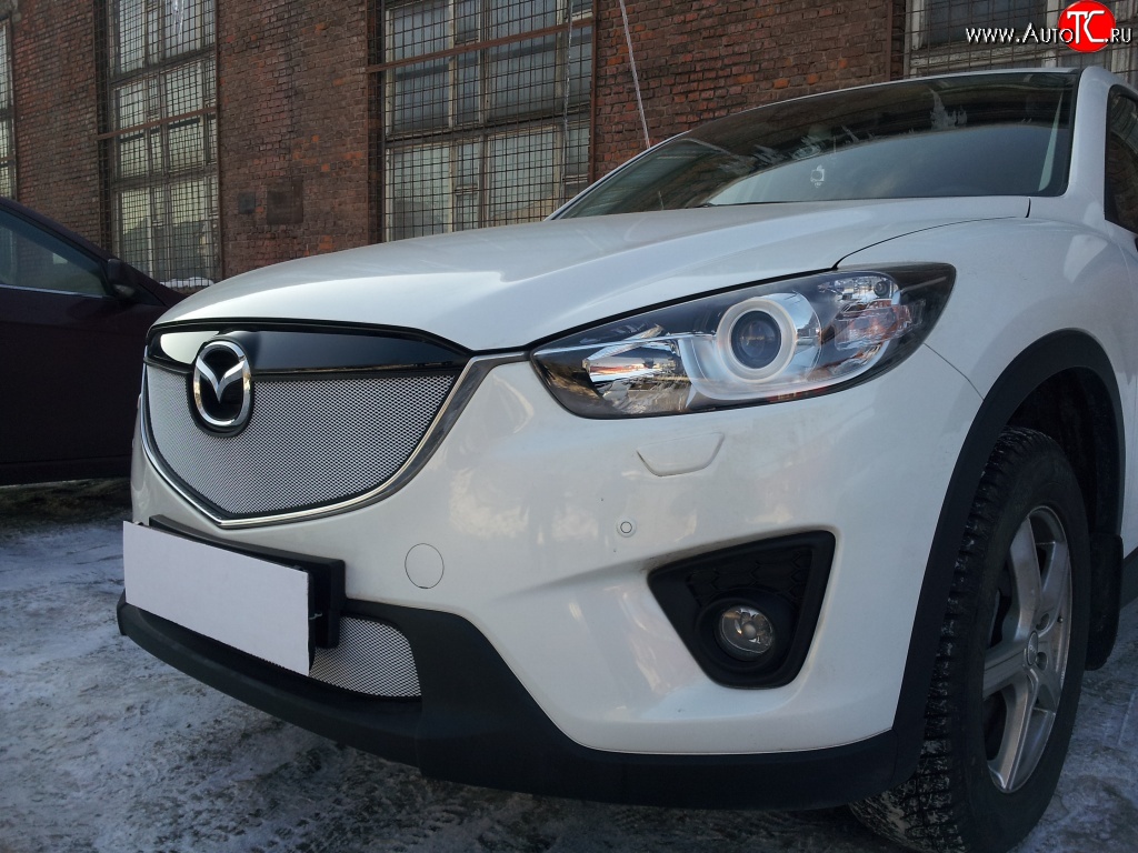 2 399 р. Нижняя сетка на бампер Russtal (хром) Mazda CX-5 KE дорестайлинг (2011-2014)  с доставкой в г. Вологда
