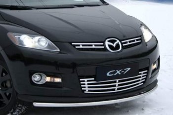 Декоративные элементы решётки радиатора верхние Souz96 (компл 2шт) Mazda CX-7 ER рестайлинг (2010-2012) (Нержавеющая сталь d16)