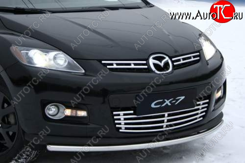 419 р. Декоративные элементы решётки радиатора верхние Souz96 (компл 2шт) Mazda CX-7 ER рестайлинг (2010-2012) (Нержавеющая сталь d16)  с доставкой в г. Вологда