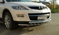 Двойная защита переднего бампера d63.5 мм с пластинами Металл Дизайн Mazda CX-9 TB дорестайлинг (2007-2009) (полированная нержавейка)