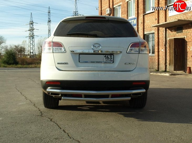 12 699 р. Двойная защита заднего бампера d63.5 мм Металл Дизайн Mazda CX-9 TB дорестайлинг (2007-2009) (полированная нержавейка)  с доставкой в г. Вологда