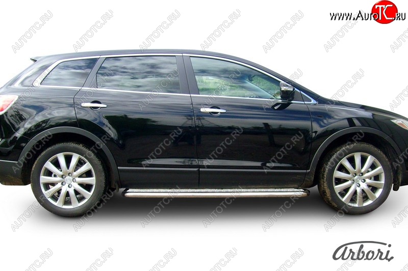 14 219 р. Защита штатных порогов с листом Arbori (нержавейка, алюминий, d57) Mazda CX-9 TB дорестайлинг (2007-2009)  с доставкой в г. Вологда