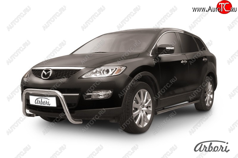 23 939 р. Защита переднего бампера Arbori (низкая - mini, нержавейка, 1 труба d57 mm). Mazda CX-9 TB дорестайлинг (2007-2009)  с доставкой в г. Вологда