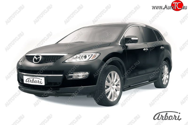 9 989 р. Защита переднего бампера Arbori (черная, 2 трубы d57 и 57 mm) Mazda CX-9 TB дорестайлинг (2007-2009)  с доставкой в г. Вологда
