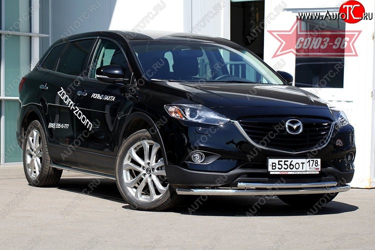 21 194 р. Защита переднего бампера одинарная рестайлинг Souz-96 (d60/42). Mazda CX-9 TB дорестайлинг (2007-2009)  с доставкой в г. Вологда