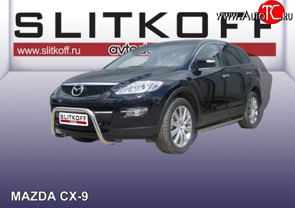 24 449 р. Усиленная защита переднего бампера из трубы диаметром 76 мм Slitkoff Mazda CX-9 TB дорестайлинг (2007-2009) (Нержавейка, Полированная)  с доставкой в г. Вологда