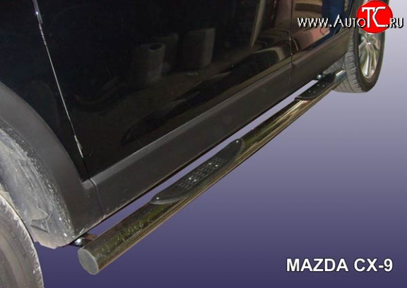 17 699 р. Защита порогов из трубы d76 мм с пластиковыми вставками для ног Slitkoff Mazda CX-9 TB дорестайлинг (2007-2009) (Нержавейка, Полированная)  с доставкой в г. Вологда