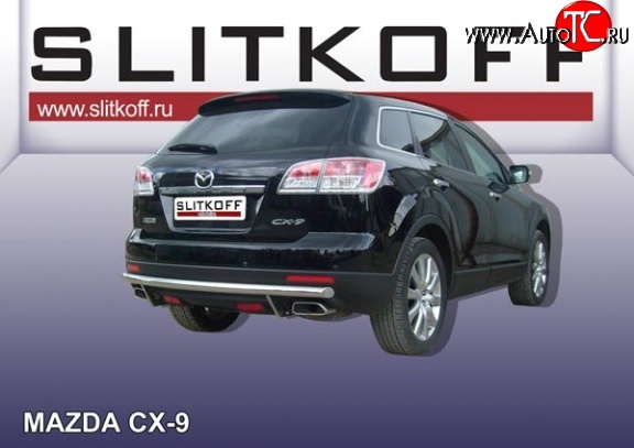 10 899 р. Защита заднего бампера из длинной трубы диаметром 57 мм Slitkoff Mazda CX-9 TB дорестайлинг (2007-2009) (Нержавейка, Полированная)  с доставкой в г. Вологда