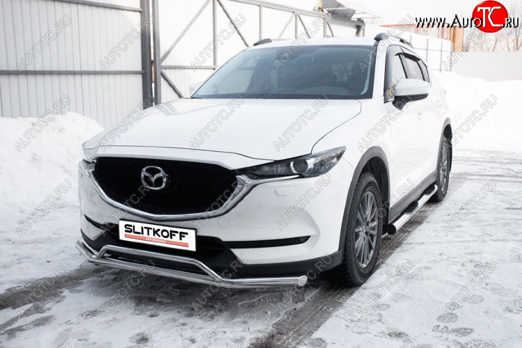 14 999 р. Защита переднего бампера Slitkoff (Ø 57+Ø 32, двойная). Mazda CX-5 KF (2016-2025) (Нержавеющая сталь)  с доставкой в г. Вологда