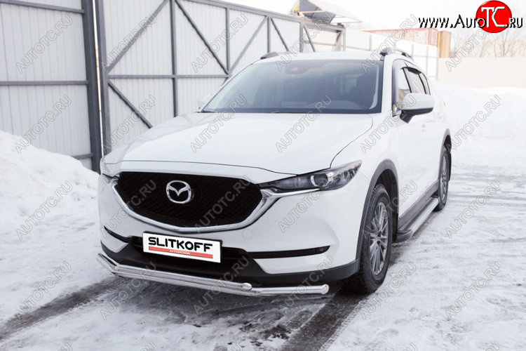 15 349 р. Защита переднего бампера Slitkoff (Ø 57+Ø 42, двойная). Mazda CX-5 KF (2016-2025) (Нержавеющая сталь)  с доставкой в г. Вологда