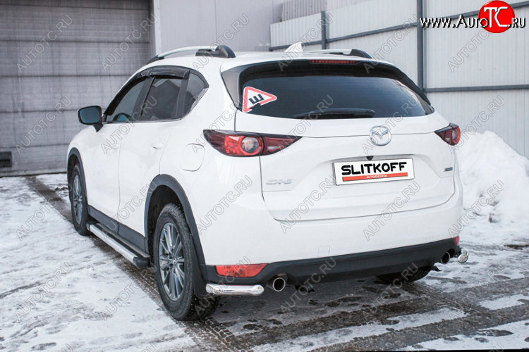 7 349 р. Защита заднего бампера Slitkoff (Ø 57 мм, уголки) Mazda CX-5 KF (2016-2025) (Нержавеющая сталь)  с доставкой в г. Вологда