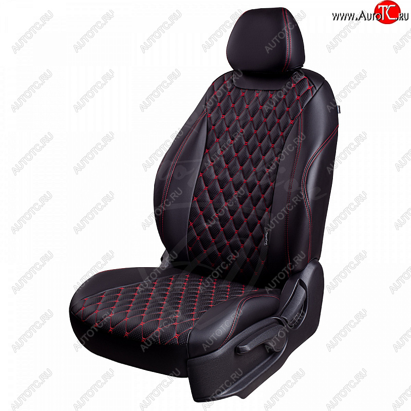 13 949 р. Чехлы для сидений Lord Autofashion Байрон (экокожа, раздельная спинка 40/20/40, подлокотник, 3 Г-образных подголовника) Mazda CX-5 KF (2016-2025) (Черный, вставка черная, строчка красная)  с доставкой в г. Вологда