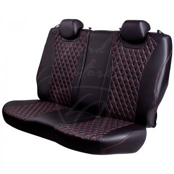 13 949 р. Чехлы для сидений Lord Autofashion Байрон (экокожа, раздельная спинка 40/20/40, подлокотник, 3 Г-образных подголовника) Mazda CX-5 KF (2016-2025) (Черный, вставка черная, строчка красная)  с доставкой в г. Вологда. Увеличить фотографию 4