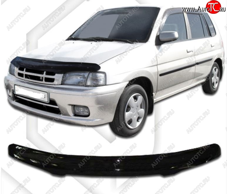 1 999 р. Дефлектор капота CA-Plastic  Mazda Demio  1 DW (1996-2002) дорестайлинг, рестайлинг (Classic черный, Без надписи)  с доставкой в г. Вологда