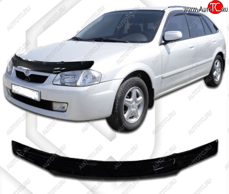 1 999 р. Дефлектор капота CA-Plastic  Mazda 323/Familia  седан (1998-2000) BJ дорестайлинг (Classic черный, Без надписи)  с доставкой в г. Вологда