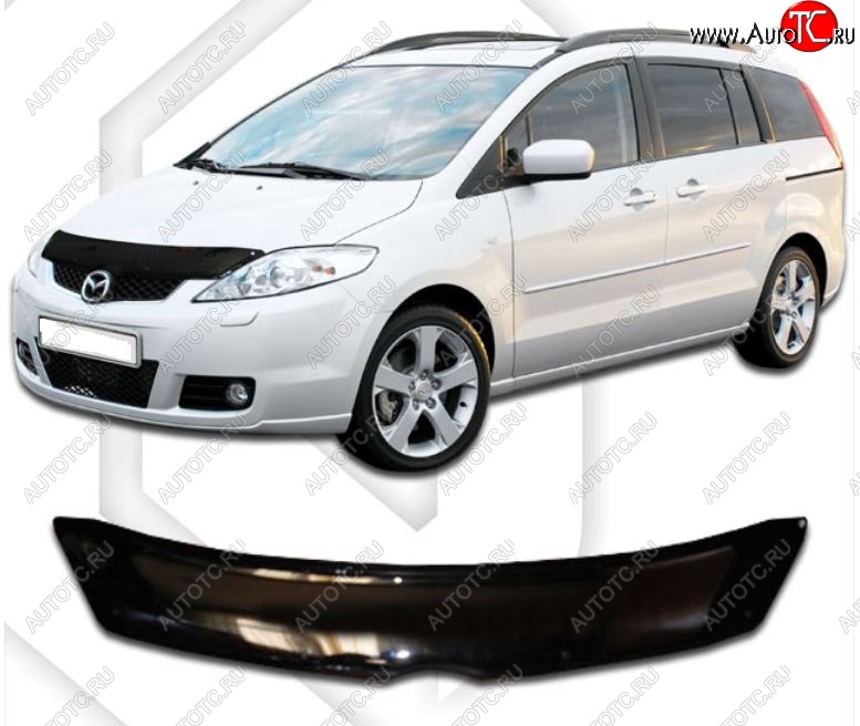2 079 р. Дефлектор капота CA-Plastic Mazda Premacy (2005-2010) (серия Classic черный, Без надписи)  с доставкой в г. Вологда