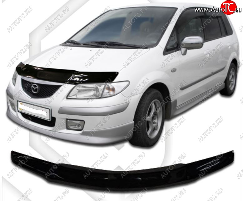 1 999 р. Дефлектор капота CA-Plastic Mazda Premacy (1999-2004) (Classic черный, Без надписи)  с доставкой в г. Вологда