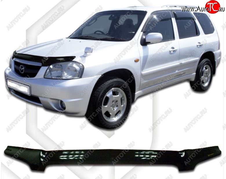 2 969 р. Дефлектор капота CA-Plastic Mazda Tribute  дорестайлинг (2000-2007) (серия Classic черный, Без надписи)  с доставкой в г. Вологда