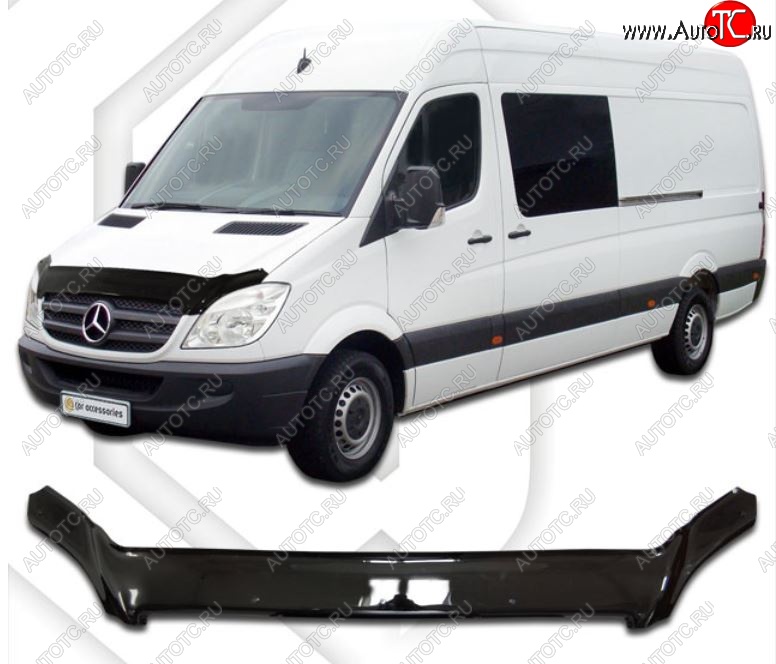 2 899 р. Дефлектор капота CA-Plastic Mercedes-Benz Sprinter W906 (2006-2013) (Classic черный, Без надписи)  с доставкой в г. Вологда