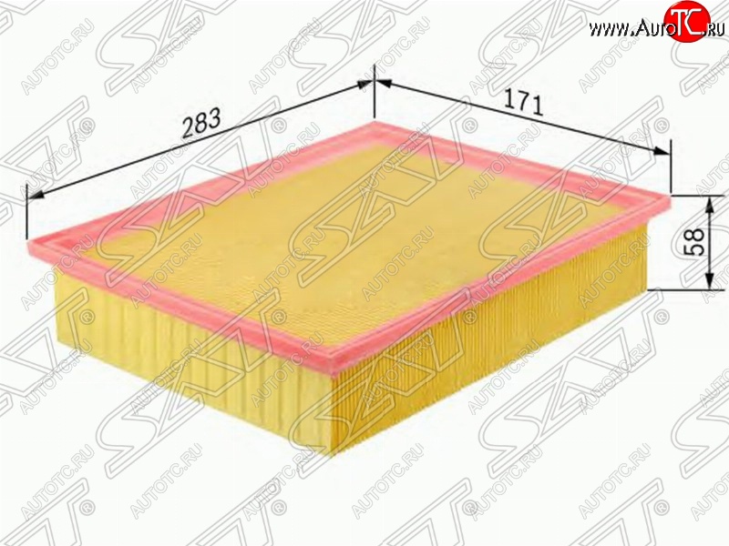 349 р. Фильтр воздушный двигателя SAT (283х171х58 mm)  Mercedes-Benz E-Class ( W124,  S124) (1984-1996) седан дорестайлинг, универсал рестайлинг  с доставкой в г. Вологда