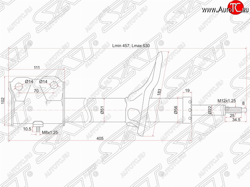 4 189 р. Амортизатор передний (2WD, 4WD) SAT (L 175, установка на левую или правую сторону) Mitsubishi Outlander CU (2003-2009)  с доставкой в г. Вологда