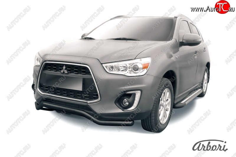 8 279 р. Защита переднего бампера Arbori (волна, черная, 1 труба d57 mm). Mitsubishi ASX 1-ый рестайлинг (2013-2016)  с доставкой в г. Вологда