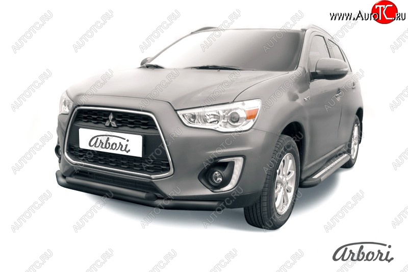 11 969 р. Защита переднего бампера Arbori (черная, 2 трубы d76 и 57 mm) Mitsubishi ASX 1-ый рестайлинг (2013-2016)  с доставкой в г. Вологда