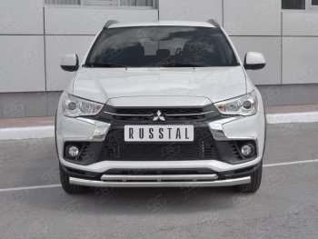 Защита переднего бампера (2 трубы Ø63 и 42 мм, нержавейка) SLITKOFF Mitsubishi ASX 2-ой рестайлинг (2017-2020)
