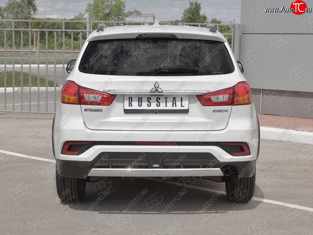 10 949 р. Защита заднего бампера (Ø75x42 мм, нержавейка) Russtal Mitsubishi ASX 2-ой рестайлинг (2017-2020)  с доставкой в г. Вологда