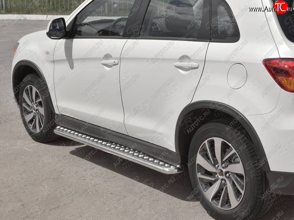 22 999 р. Порожки для ног SLITKOFF (Ø42 мм) Mitsubishi ASX 2-ой рестайлинг (2017-2020) (Лист алюминиевый, труба - сталь окрашенная в черный цвет)  с доставкой в г. Вологда