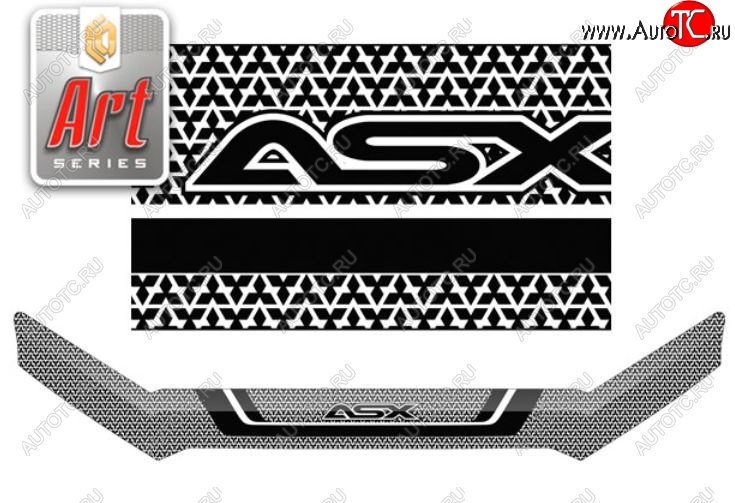 2 199 р. Дефлектор капота CA-Plastiс  Mitsubishi ASX (2010-2020) дорестайлинг, 1-ый рестайлинг, 2-ой рестайлинг (Серия Art черная)  с доставкой в г. Вологда
