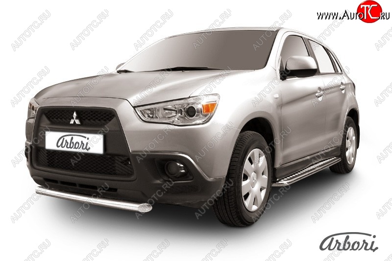 12 509 р. Защита переднего бампера Arbori (короткая, нержавейка, 1 труба d57 mm). Mitsubishi ASX дорестайлинг (2010-2012)  с доставкой в г. Вологда