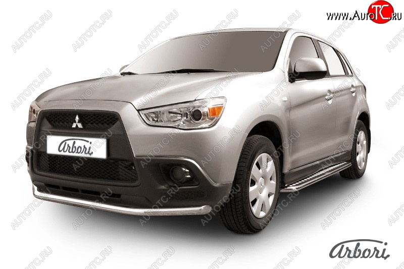 13 319 р. Защита переднего бампера Arbori (нержавейка, 1 труба d57 mm). Mitsubishi ASX дорестайлинг (2010-2012)  с доставкой в г. Вологда