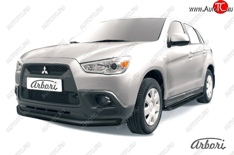 7 739 р. Защита переднего бампера Arbori (черная, 1 труба d76 mm). Mitsubishi ASX дорестайлинг (2010-2012)  с доставкой в г. Вологда