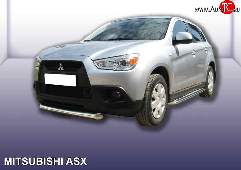 14 399 р. Защита переднего бампера из короткой трубы диаметром 76 мм Slitkoff Mitsubishi ASX дорестайлинг (2010-2012) (Нержавейка, Полированная)  с доставкой в г. Вологда