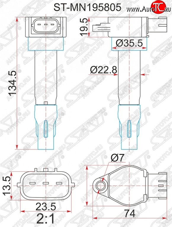 1 499 р. Катушка зажигания SAT Mitsubishi ASX дорестайлинг (2010-2012)  с доставкой в г. Вологда