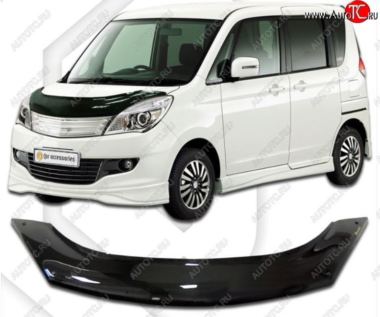 2 079 р. Дефлектор капота CA-Plastic  Mitsubishi Delica D:2  1 (2011-2015) (Classic черный, Без надписи)  с доставкой в г. Вологда