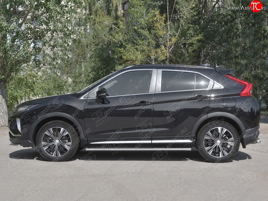 16 649 р. Пороги труба 75х42 овал с проступью Russtal Mitsubishi Eclipse Cross GK дорестайлинг (2017-2021)  с доставкой в г. Вологда