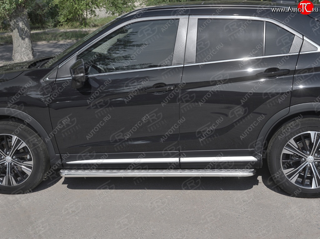 13 399 р. Пороги труба d42 с листом Russtal Mitsubishi Eclipse Cross GK дорестайлинг (2017-2021) (Лист алюм, проф. нерж)  с доставкой в г. Вологда