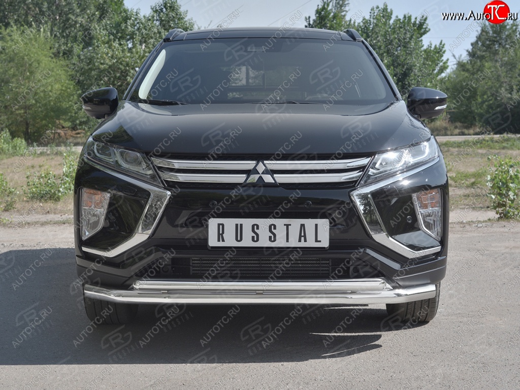 18 449 р. Защита переднего бампера (2 трубы Ø63 и 42 мм, нержавейка) SLITKOFF Mitsubishi Eclipse Cross GK дорестайлинг (2017-2021)  с доставкой в г. Вологда