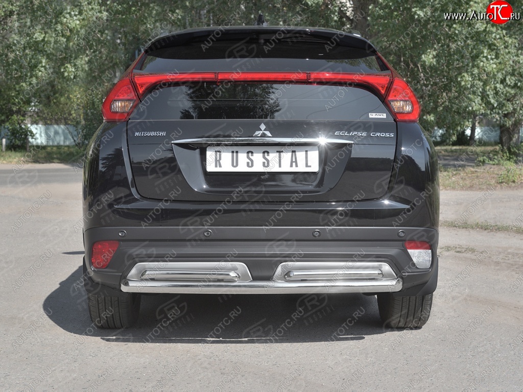 16 699 р. Защита заднего бампера (2 трубы Ø63 и 42 мм, нержавейка) SLITKOFF Mitsubishi Eclipse Cross GK дорестайлинг (2017-2021)  с доставкой в г. Вологда