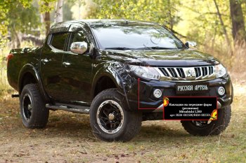 1 839 р. Накладки на фары (реснички) RA Mitsubishi L200 5 KK,KL дорестайлинг (2015-2019) (Неокрашенные)  с доставкой в г. Вологда. Увеличить фотографию 2