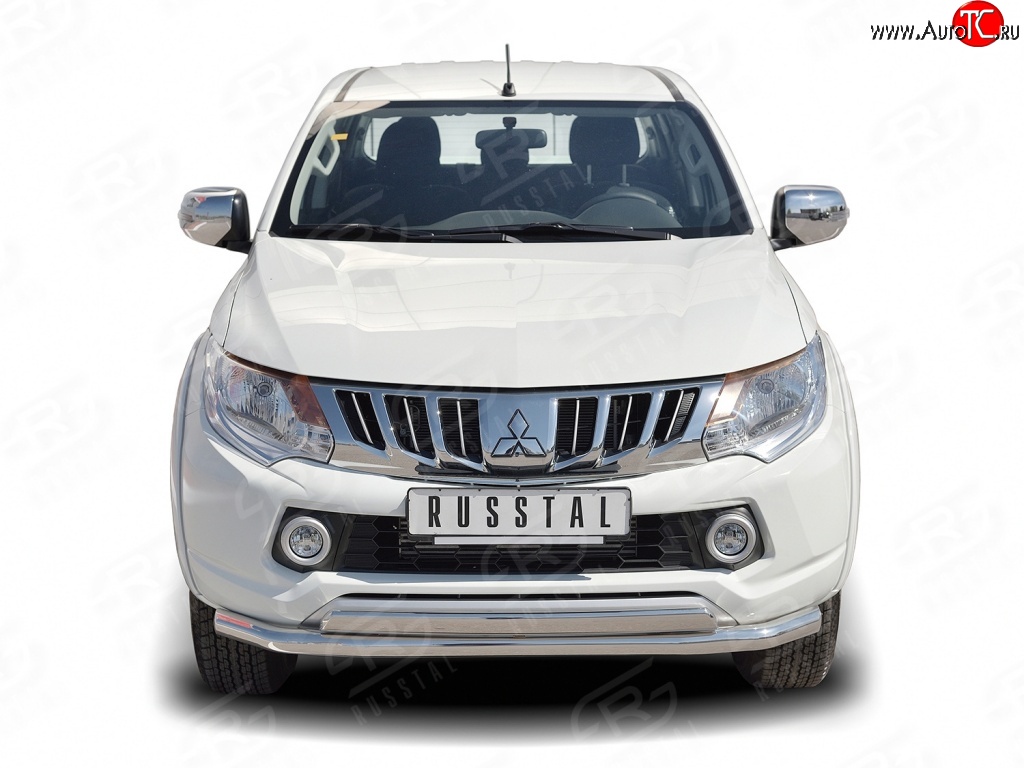 14 299 р. Защита переднего бампера (2 трубы Ø63 и 75х42 мм, нержавейка) Russtal Mitsubishi L200 5 KK,KL дорестайлинг (2015-2019)  с доставкой в г. Вологда
