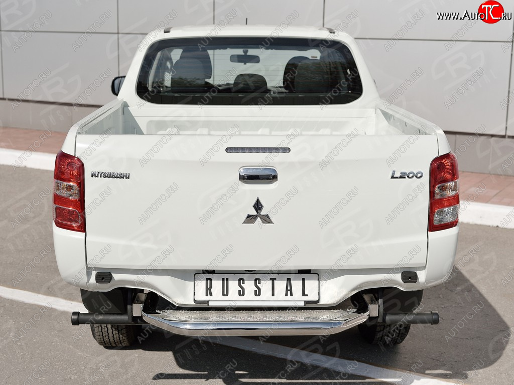 19 799 р. Защита заднего бампера (труба d63 с листом) SLITKOFF Mitsubishi L200 5 KK,KL дорестайлинг (2015-2019) (Лист алюминий/профиль сталь)  с доставкой в г. Вологда
