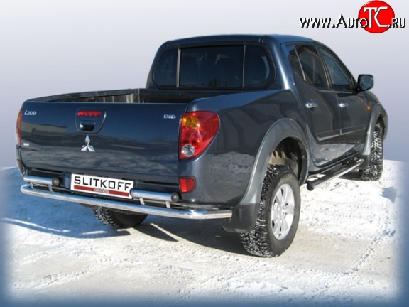 14 749 р. Защита заднего бампера Slitkoff (Ø 57 мм) Mitsubishi L200 5 KK,KL рестайлинг (2018-2022) (Нержавеющая сталь)  с доставкой в г. Вологда