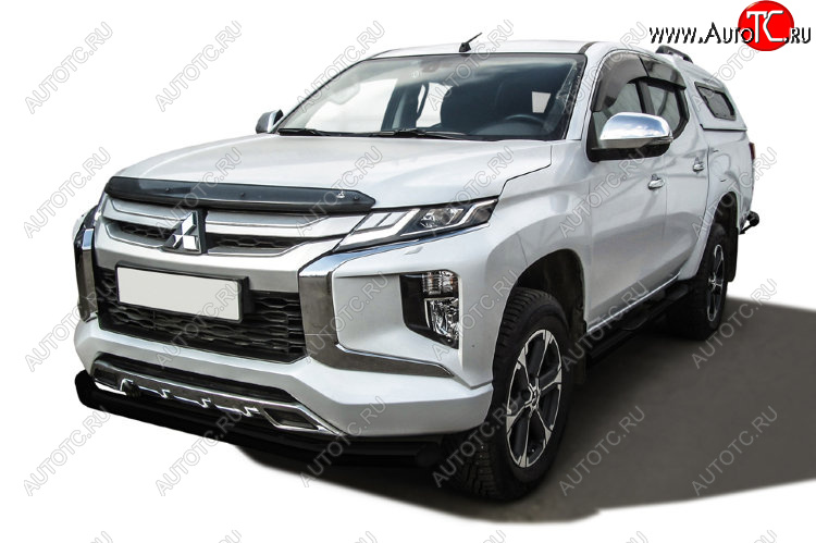 11 999 р. Защита переднего бампера Slitkoff (Ø 76 мм) Mitsubishi L200 5 KK,KL рестайлинг (2018-2022) (Сталь с полимерным покрытием. Цвет: черный)  с доставкой в г. Вологда